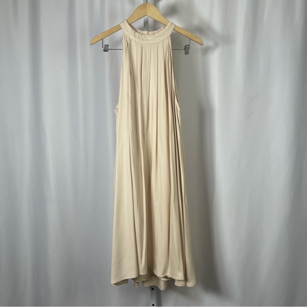 NEW Kirundo XL Chic Cream Halter High Neck Pleat Retro Midi Dress Minimalist
